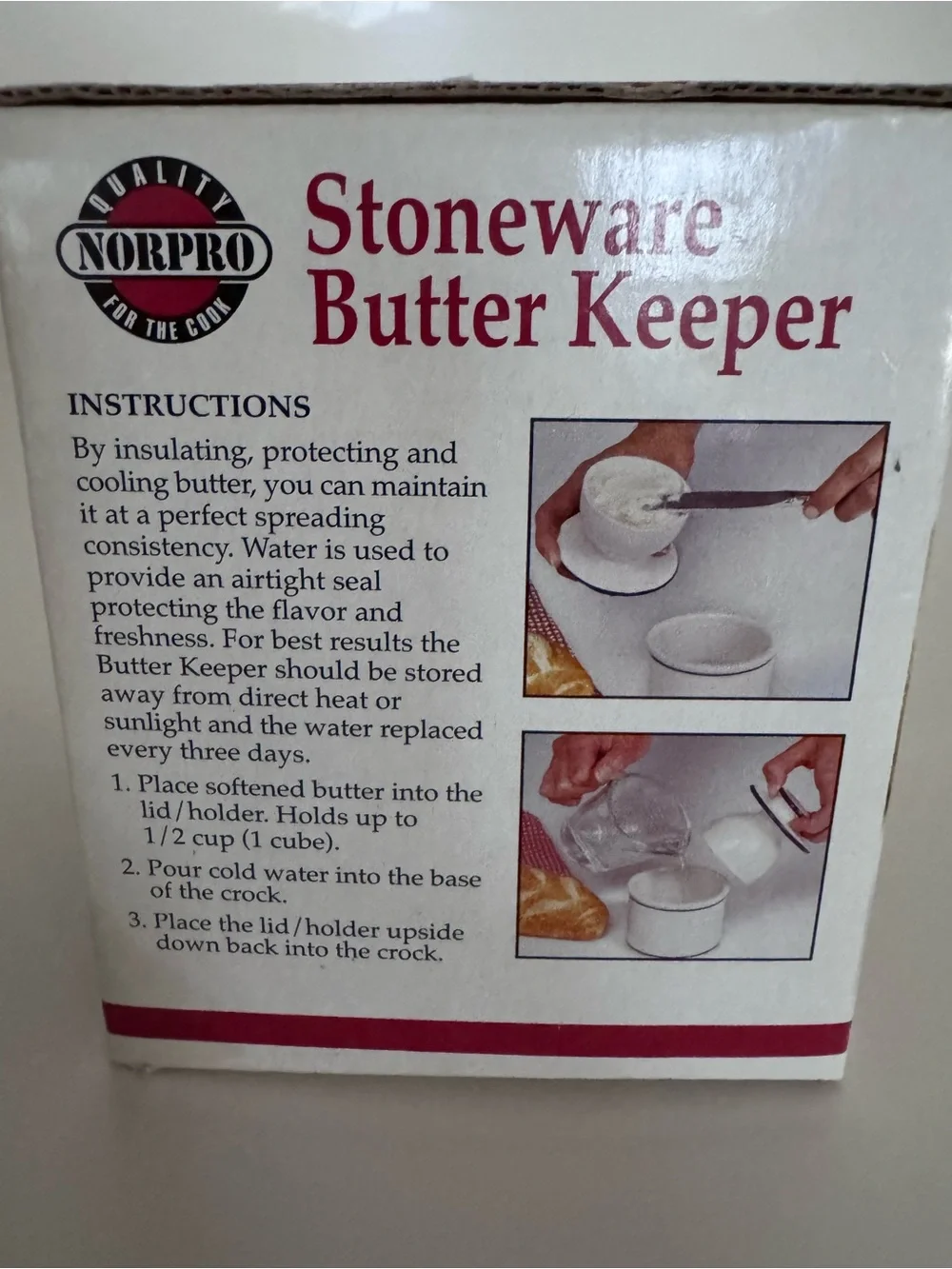 NIB Norpro Stoneware Butter Keeper French Butter Crock White Blue Cottagecore